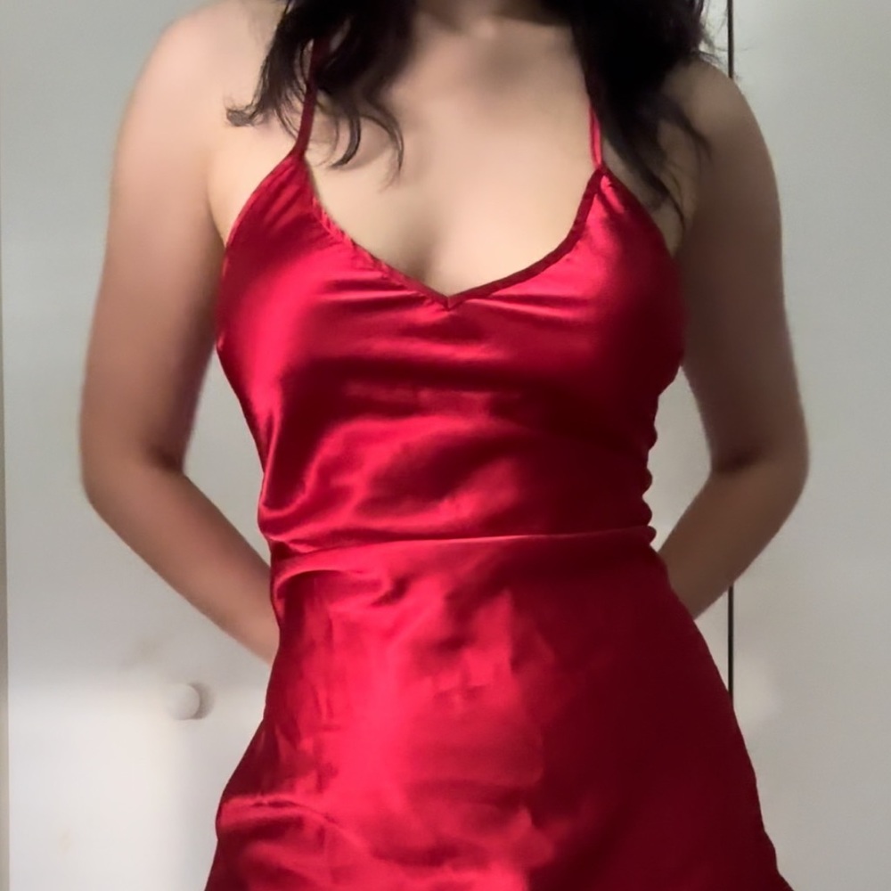 Vintage Red Backless Slip Mini Dress